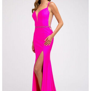 V-Neckline Prom Evening Fuchsia Color Dress JT239